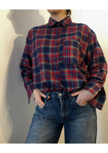 Kadın Ekoseli Oversize Uzun Kollu Kışlık Oduncu Gömlek