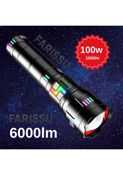 OR-W518 Ultra Güçlü Beyaz Lazer LED El Feneri | 100W, 6000 Lümen, 2 Km Zoom Menzil Powerbank Özellikli