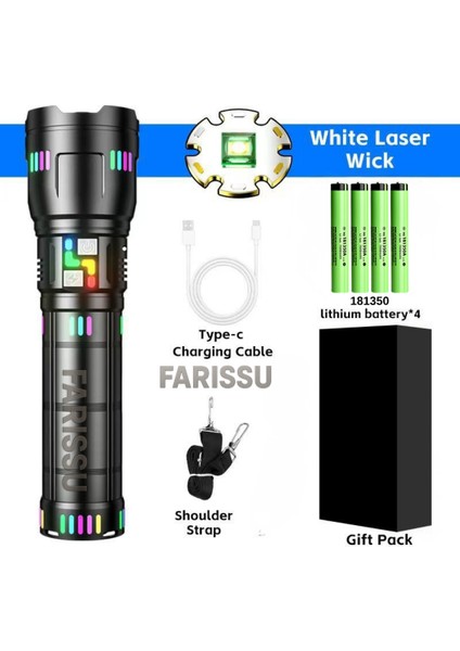 OR-W518 Ultra Güçlü Beyaz Lazer LED El Feneri | 100W, 6000 Lümen, 2 Km Zoom Menzil Powerbank Özellikli fiyatları