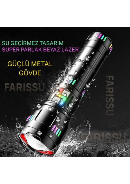 OR-W518 Ultra Güçlü Beyaz Lazer LED El Feneri | 100W, 6000 Lümen, 2 Km Zoom Menzil Powerbank Özellikli