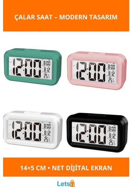 Şık Tasarım Dijital Masa Üstü Çalar Saat 14X5 cm