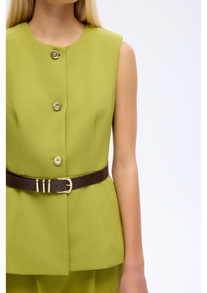 Kemer Aksesuarlı Düğmeli Kolsuz Yelek Olive modelleri