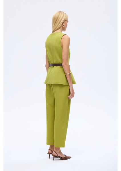 Kemer Aksesuarlı Düğmeli Kolsuz Yelek Olive indirimleri