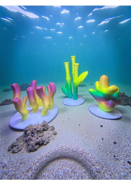 Akvaryum Mercan Dekor Seti – 3’lü Renk Geçişli Mercan Modelleri (Karışık Renk Gönderim)