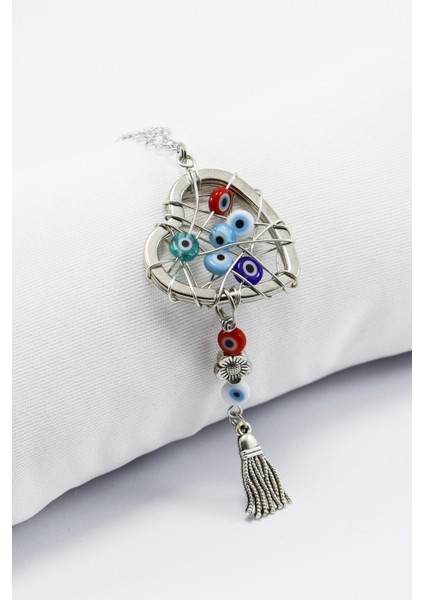 Cam Nazar Boncuklu Metal Kalp Dikiz Ayna Süsü Yılbaşı Ağacı Süsü