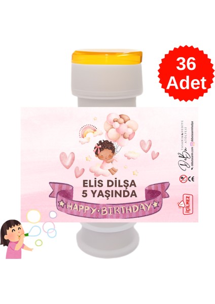 36 Adet Pembe Zemin ve Kalp Detaylı Isme Özel Köpük Baloncuk – Doğum Günü Hediyeliği ve Parti Süsü