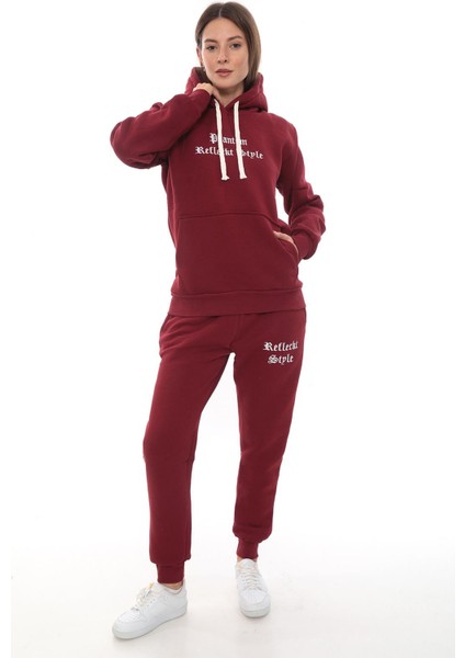 Kadın Kapüşonlu Kanguru Cep Şardonlu 3 Iplik Kışlık Içi Polarlı Günlük Eşofman Takım fiyatları