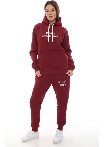 Kadın Kapüşonlu Kanguru Cep Şardonlu 3 Iplik Kışlık Içi Polarlı Günlük Eşofman Takım modelleri