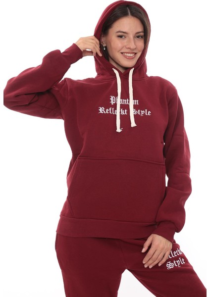 Kadın Kapüşonlu Kanguru Cep Şardonlu 3 Iplik Kışlık Içi Polarlı Günlük Eşofman Takım fırsatları