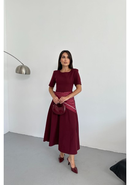 Kadın A Kesim Kısa Kollu Midi Boy Günlük Elbise NBNP018 fiyatları