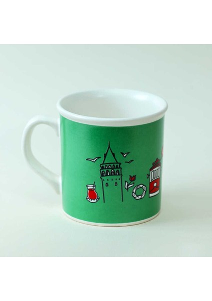 Istanbul Desenli Yeşil Seramik Kupa