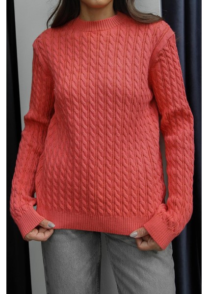 Koyu Somon Tuti Saç Örgülü Kazak fiyatları