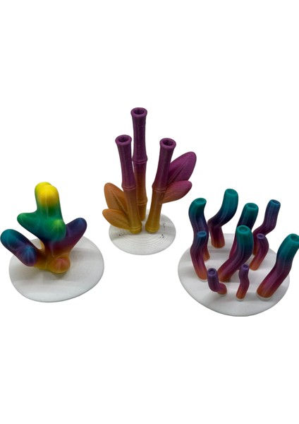 Akvaryum Mercan Dekor Seti – 3’lü Renk Geçişli Mercan Modelleri (Karışık Renk Gönderim)