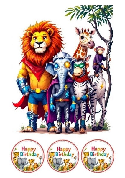 Safari Pasta Süsü - Pasta Resmi ve Baskısı - Safari Hayvanları Yenilebilir Kağıt Baskı 1