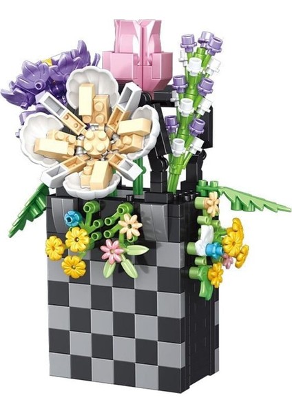 P1073 Panlos Çanta Buket Çiçek 556 Parça Block Oyuncak