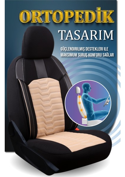 Citron C4 Cactus Deri Detaylı Oto Koltuk Kılıfı Ön Arka Takım Platinium Seri Siyah Bej Scr