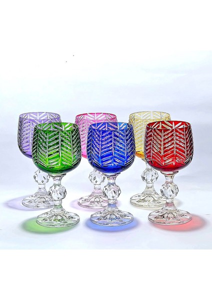 El Yapımı Kristal Bohemia Herringbone Desenli Renk Ayaklı Lüks Kahve Yanı Su Bardağı Set 6'lı fiyatları
