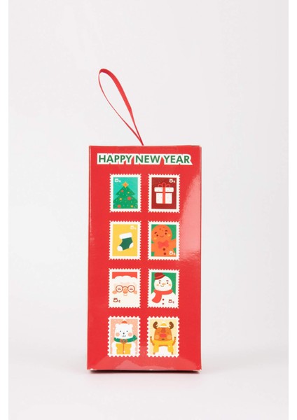 Erkek Yılbaşı Temalı Yeni Yıl Baskılı Kutulu 2'li Pamuklu Uzun Çorap Y4960AZNS