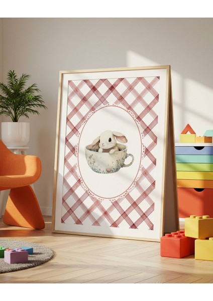 Fincan Içinde Tavşan Dijital Baskı Vintage Poster (Çerçevesiz)