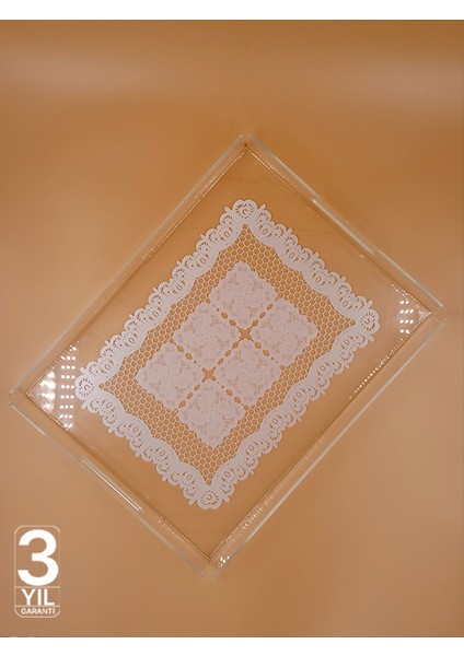 Şeffaf Dantel Desenli Lüks Pleksi Tepsi | Kırılmaz, Şık Sunumluk | Söz Nişan Çeyiz Tepsisi |mega Boy