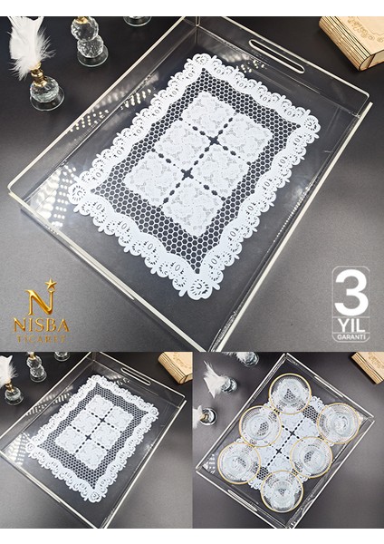 Şeffaf Dantel Desenli Lüks Pleksi Tepsi | Kırılmaz, Şık Sunumluk | Söz Nişan Çeyiz Tepsisi |mega Boy