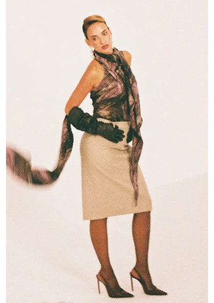 Kaşe Kalem Etek - Bej