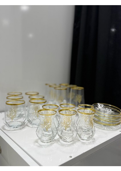 Altın Yaldızlı 24 Parça Bardak ve Çay Seti – Yaşam Ağacı Motifli fiyatları