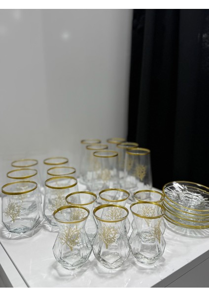 Altın Yaldızlı 24 Parça Bardak ve Çay Seti – Yaşam Ağacı Motifli modelleri