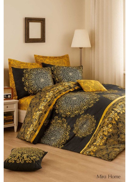 Çift Kişilik Pamuklu Nevresim Takımı Varaklı Desenli