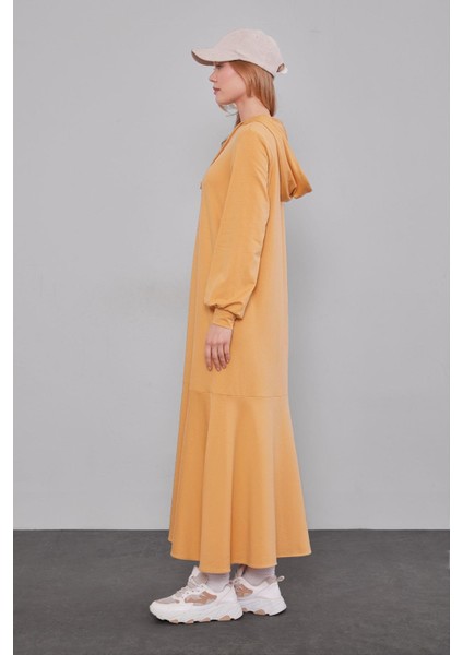 Hardal Kapuşonlu Gizli Cep Detaylı Elbise modelleri