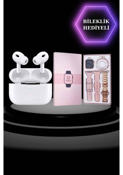 3 Kordonlu Pembe Amoled Ekran Akıllı Saat ve Yeni Nesil Pro Kablosuz Bluetooth Kul - N648J596-M36 modelleri