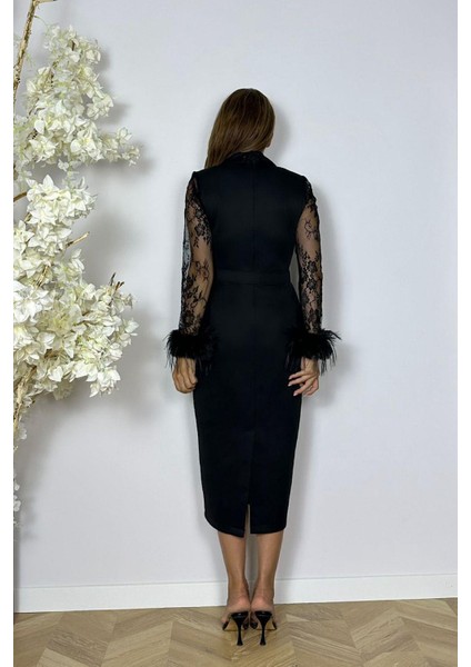 G1539 Otriş ve Dantel Detaylı Tasarım Elbise Siyah modelleri