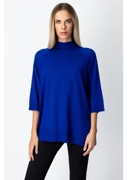 Kadın Arkası Düğmeli Truvakar Kol Kazak 65310 Saks