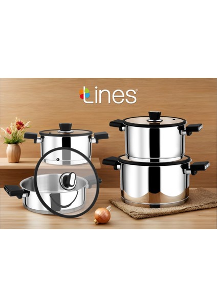 Mercan 8 Pcs Çelik Tencere Set Dik Taban Silikon Kapak