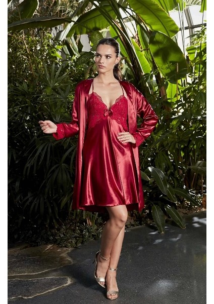 5324 Bayan Saten Gecelik Sabahlık Takım