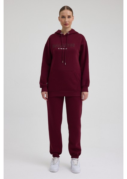 Kadın Balance Kapüşonlu Baskılı Oversize Eşofman Takım