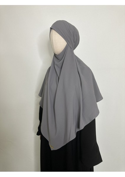 Sufle Hazır Esarp,arkası Iki Kat, Medine Ipegi ( Hac ve Umre Için Uygundur ) Khimar Hijap Gri