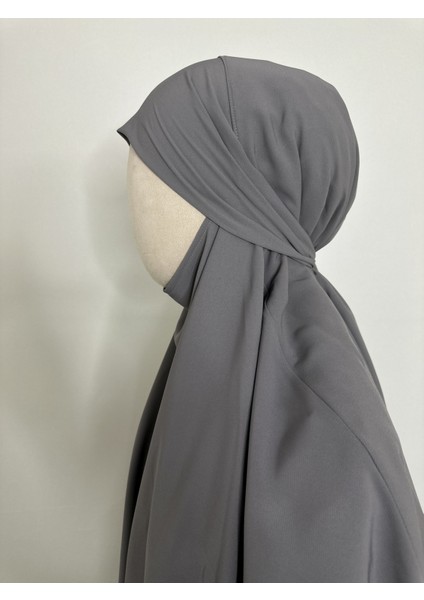 Sufle Hazır Esarp,arkası Iki Kat, Medine Ipegi ( Hac ve Umre Için Uygundur ) Khimar Hijap Gri