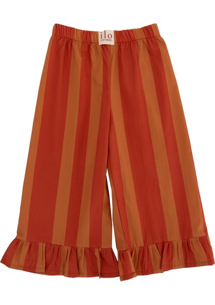 Mabel Düz Kesim Fırfırlı Paça Kiremit Turuncu Çizgili Lastikli Kız Çocuk Pantolon indirimleri