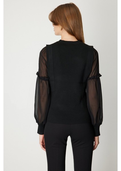 Kadın Balon Kol Süs Düğmeli Triko Kazak 60416 Siyah fırsatları