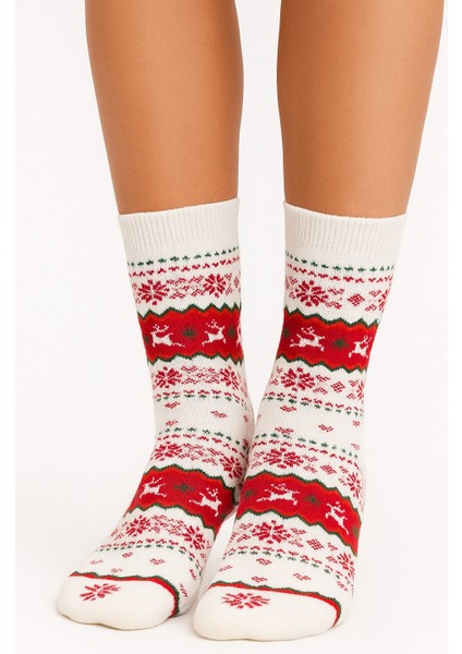 Kadın Yılbaşı Havlu Desenli Çorap – Pamuklu, Kalın ve Sıcak Tutan Noel Temalı Tekli Çorap fiyatları