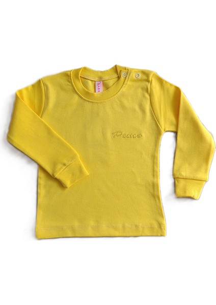Minlkabebe Uzun Kol Omuz Çıtçıtlı Interlok Düz Renk Çocuk Badi Sarı