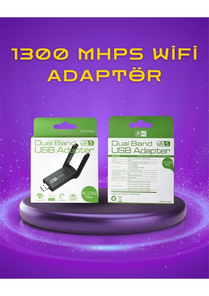 Yüksek Hızlı 1200 Mbps Çift Bant USB Wifi Adaptör – Güçlü Sinyal Geniş Uy - MCT5303-9609 fiyatları