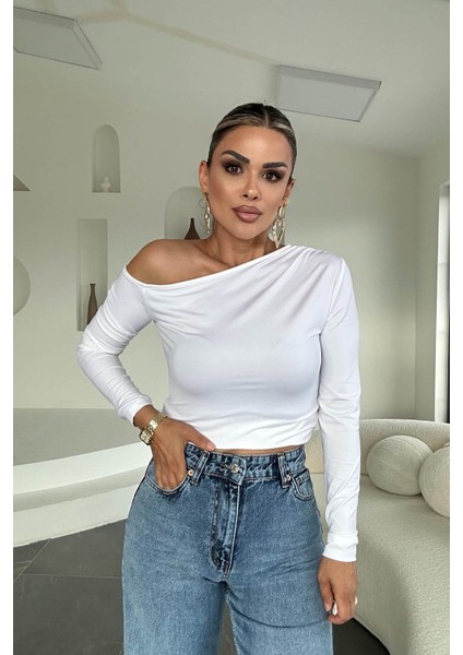 Omuz Açık Uzun Kol Bluz Beyaz indirimleri