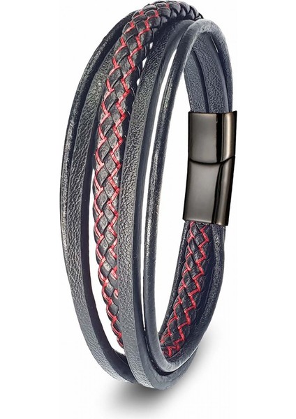Kırmızı Siyah Çoklu Deri Bileklik 9593B2D6
