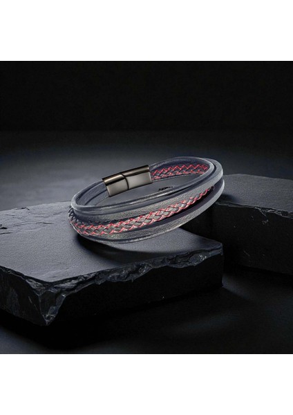 Kırmızı Siyah Çoklu Deri Bileklik 9593B2D6 fiyatları