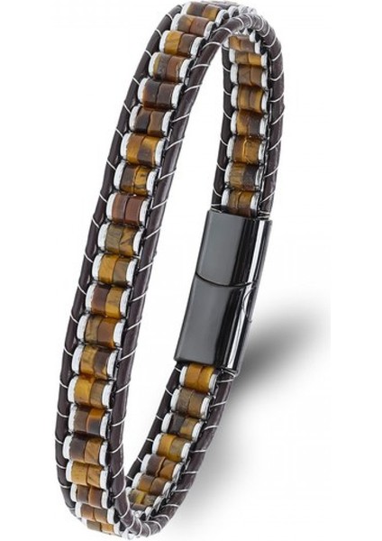 Kaplan Gözü & Hematit Çelik Örgülü Deri Bileklik 9592B22D1