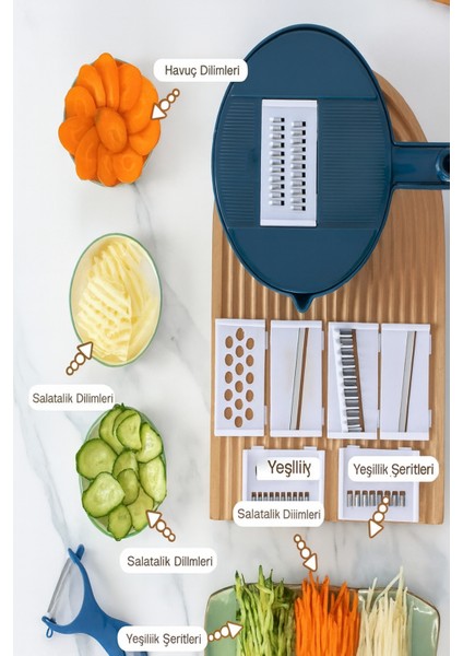 11 Parça Çok Fonksiyonlu Sebze Rende Seti – El Koruyuculu, Soyacaklı, Farklı Bıçak Başlıklarıyla fiyatları
