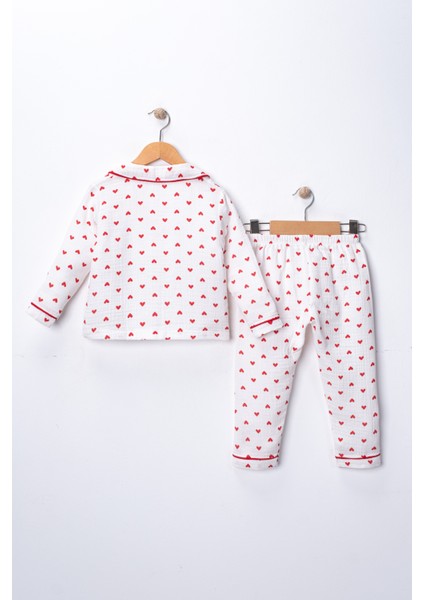 %100 Pamuk Organik Çift Katlı Muslin Kırmızı Kalp Desenli 2’li Pijama Takımı fiyatları