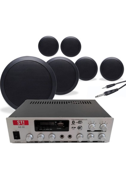 6’lı Siyah Tavan Hoparlör Seti 100V Anfi Uyumlu | Kafe Mağaza Müzik Sistemi